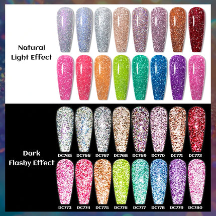 Red Reflective Glitter Gel Nail Polish Sparkling Glitter Flashy Semi-permanent Soak Off Nail Art UV Gel Varnish Nail Supplies