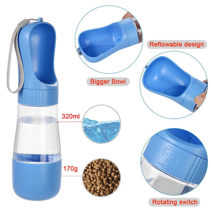 Portable Dog Water Bottle With Food Container Travel 2-in-1 Pet Water Dispenser For Small Large Dogs Cat Labrador Drinking Bowls