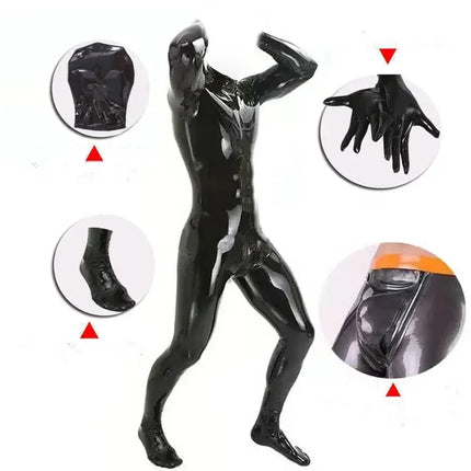 Sexy Men Faux Leather Catsuit PVC Latex Bodysuit Zipper Open Crotch Latex Jumpsuits Latex Erotic Bodysuit