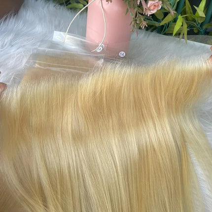 #613 Blonde 13x4 Lace Frontal Straight Pre Plucked Swiss HD Transparent 100% Brazilian Virgin Human Hair Full End