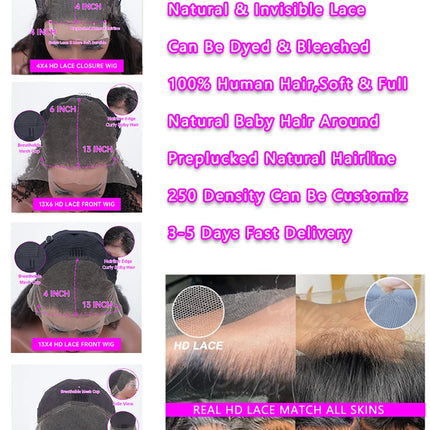 250 Density 13x6 Hd Lace Frontal Wigs Brazilian 32 34 40 Inch Deep Wave Curly Human Hair Wigs 100% For Black Women Preplucked