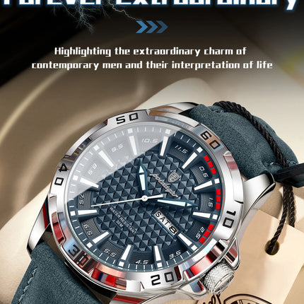 POEDAGAR Top Fashion High Quality Men's Watch Waterproof Luminous Date Week Watch for Men Leather Military Men's Quartz Wristwatch