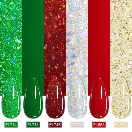 6pcs 10ml Gel Nail Polish Set Red Sparkling Glitter Semi Permanent Soak Off UV Gel Varnish For Christmas Nails Nail Supplies DIY