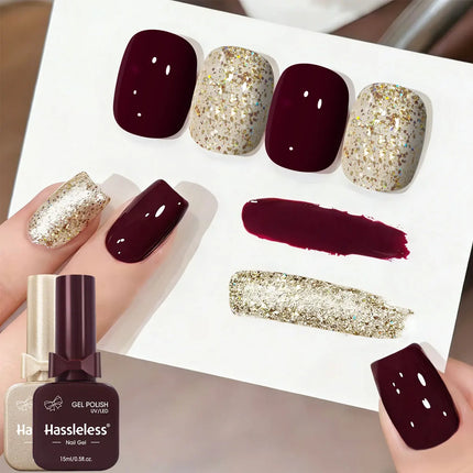 Hassleless 2-pack DIY Nail Gel Polish, long-lasting gel polish, suitable for beginners and nail art enthusiasts. Each 15ml gel n