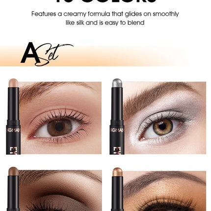 16 Vibrant Metallic Eyeshadow Sticks Waterproof Long Lasting Satin Finish Professional Makeup Pencil Set 8 Colors