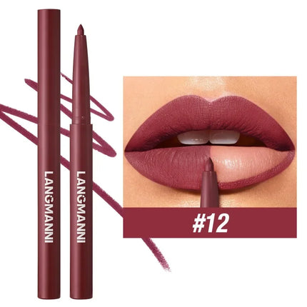 12 Colors Waterproof Lip Liner Pencil Matte Red Brown Plumping Lip Stain Long-Lasting Smooth Perfect Outline & Filling Lips