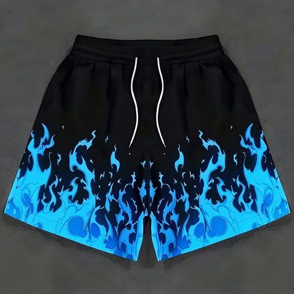 Basic Shorts Men's Casual Shorts Fitness Sports Flame Pattern 3D Print Gothic Style Summer Men Gym Shorts Football Man Clothes