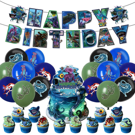 Bloop Sea Monster Birthday Party Decorations Gran Maja Subnautica Party Decorations Banner Cake Topper Cupcake Toppers Ballons