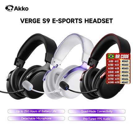 AKKO Verge S9 E-Sports Headset with Mic Quad-Mode Gaming Headphone 7.1 Channel Surround Sound Pro-Tuned FPS Audio 53mm Driver