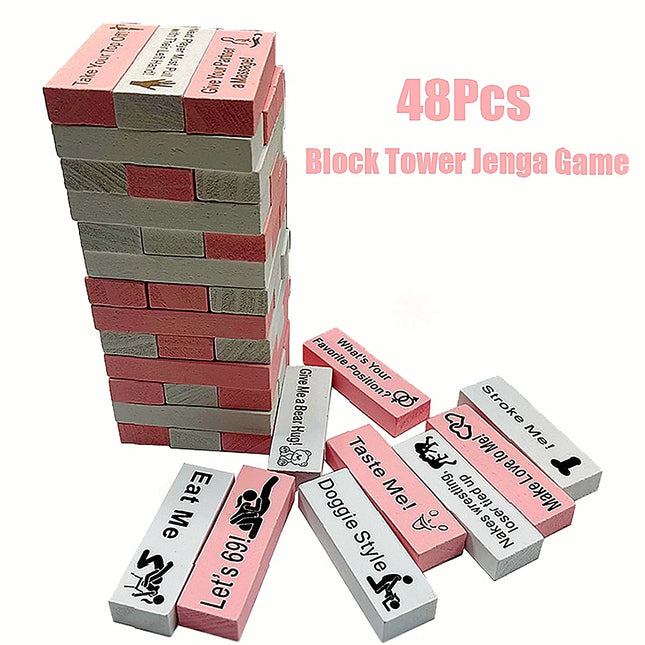 48Pcs Sex Block Game Wooden Block Tower Game Sexual Position Valentine Tumbling Tower Stacking Games Night Party Sex Toys