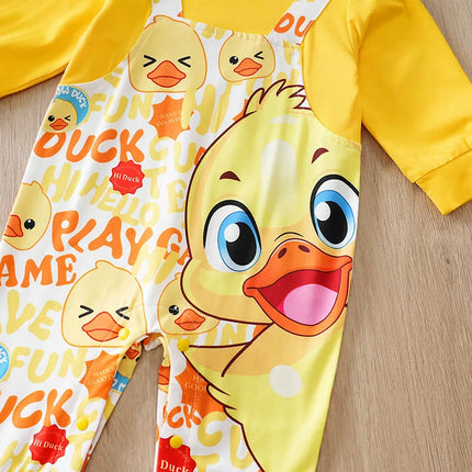 Baby Boys Girls Cartoon Yellow Duck Autumn Long Sleeve Onesie Romper Jumpsuit Infant Toddler Newborn 0-18 Months Warm Soft Cozy