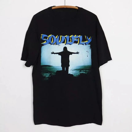 Vintage Rock Short Sleeve Casual Loose T-Shirt Vintage 1998 Soulfly Print Cotton T-shirt Crew Neck Streetwear Unisex