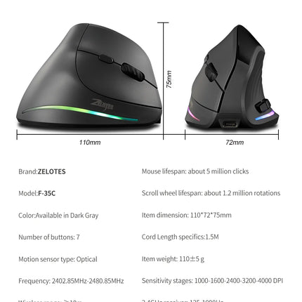 Lefon 2.4G Ergonomic Mouse Vertical Wireless Mouse Rechargeable Gaming Mice for PC Laptop MacOS Office F35C/F35B/F35 버티컬 마