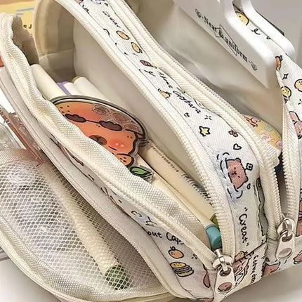 Snoopy Pencilcase Multi Layer Canvas Drawstring Pen Bag Kawaii Cartoon Stationery Storage Bag Students School Supplies Gifts