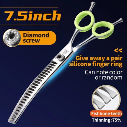 Fenice 7.0/7.5 inch Professional Dog Grooming Shears Curved Thinning Scissors for Dog Face Body Cutiing JP 440C High Quality