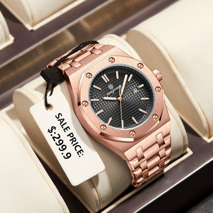 PAAZOMU Luxury Business Watches for Men Date Week Stainless Steel Quartz Man Watch Waterproof Luminous Fashion Men's Wristwatch