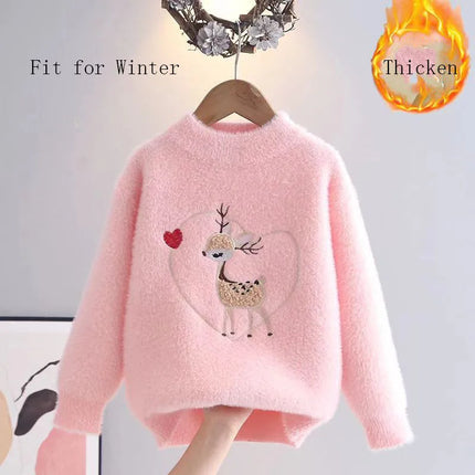Fashion Embroidered Cute Deer Kids Sweater Girls Knit Pullover Princess Soft Cozy O-Neck Heart-shape Autumn Winter Tops HY12161