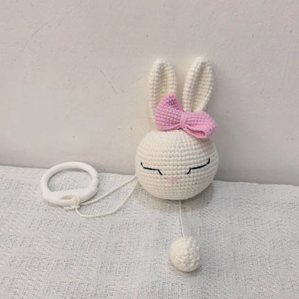 Handmade Crochet Bear Animal Head Knitting Rattle With Music DIY Baby Infant Newborn Teether Sensory Toy