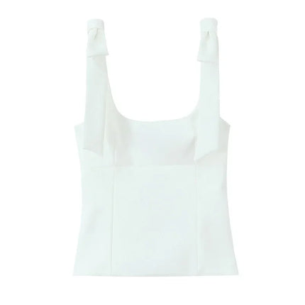 WOMAN 2025 Bow Crop Top Woman Yellow Sexy Backless Top Women White Sleeveless Tops for Women Summer Camisole Bustier Top Female