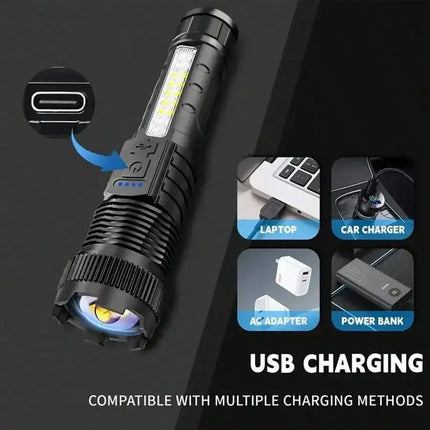 2PCS Tactical Flashlight 2500 Lumens - USB C Rechargeable, 7 Modes Super Bright LED Flashlight For Camping, Hiking