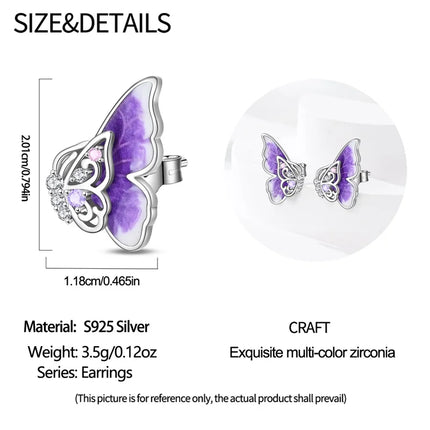 925 Sterling Silver Purple Butterfly Rainbow Flower Stud Earrings for Women Girl Ear Studs Jewelry Fashion Luxury Anniversary