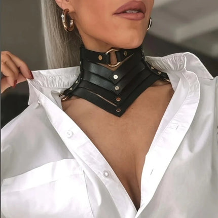 Vintage Gothic Punk PU Leather Necklace Women Adjustable O Ring Bow Tie Y2K Style Clavicle Necklace Fashion Leisure Accessory