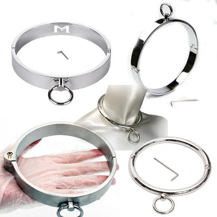 Metal Lockable Neck Cuff O-Ring Collar Choker Posture Bondage Choker Restraint BDSM Sex Toys for Women Adult Roleplay