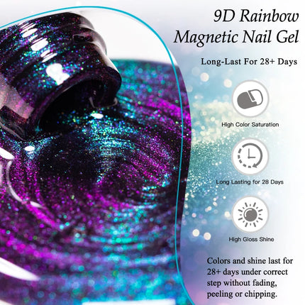 9D Rainbow Cat Magnetic Gel Nail Polish Chameleon Galaxy Effect Magnetic Semi Permanent Soak Off UV Gel Varnish Nail Supplies