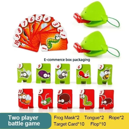 Funny Frog Mask Wagging Tongue Games Two/Four People Parent-child Interaction Frog Mask with Blow Tongue with Cards Desktop Game