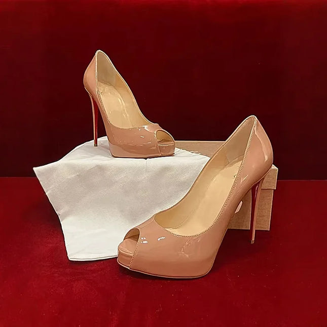 Peep Toe High Heels Women Thin Heel - Patent Leather Waterproof Platform / Talons Hauts Femme Bout Ouvert - Cuir Verni