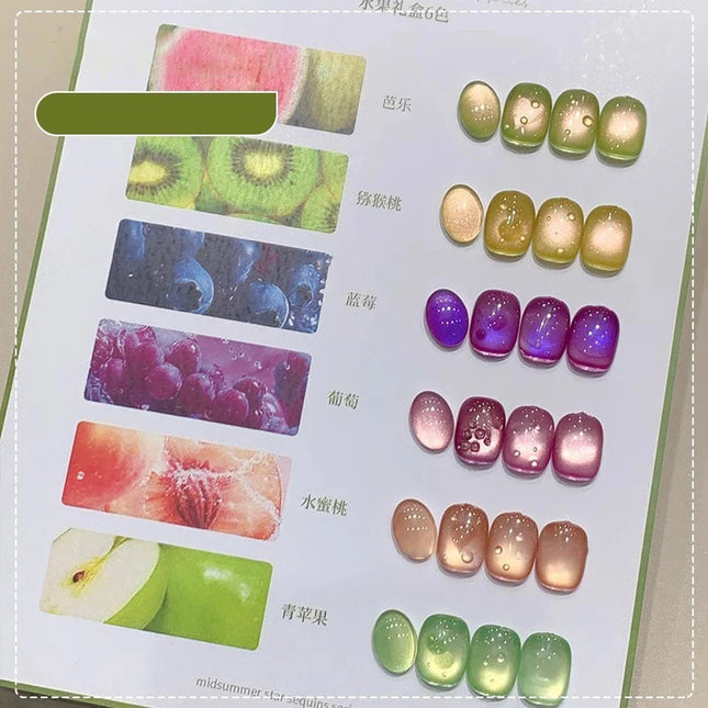 New Fruit Gift Box Cat Eye Nail Polish Gel 2025 Flash Glass Bead Cat Eye Nail Guava Grape Green Apple UV Nail Varnish Manicure