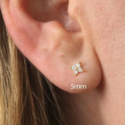 Classic Trendy Little Lucky Zircon Four Leaf Flower Stud Earrings for Women High Quality Stainless Steel Piercing Jewelry Gift
