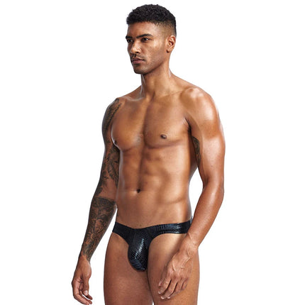 Faux Leather Underwear Men Briefs Sexy Snake Skin Slips Homme  Lingerie Ultra Thin Erotic Underpants Wet Look Panties