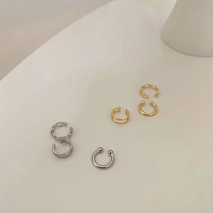 LATS Clips Earrings for Women Unisex Minimalist Fashion Cartilage Hoop Earings Set Ear Cuff Fake Piercing Clip on Ear Jewelry