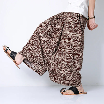 Chinese Style Pants Men Retro Casual Wide Leg Loose Crossover Pants  Cotton Linen New Men's Graphic Trousers Hip Hop Pants M-5XL