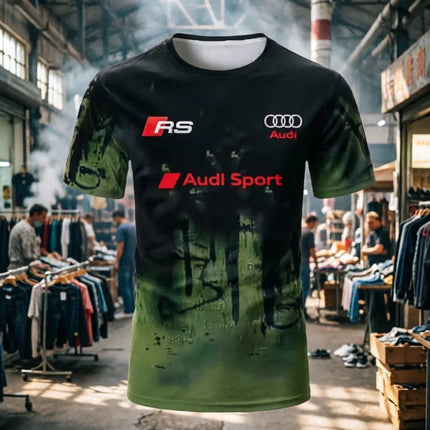 Summer Audi Fashion Racing Motorcycle Pattern Printed Rider Short Sleeve T-shirt for Men and Women Adult Sports Top