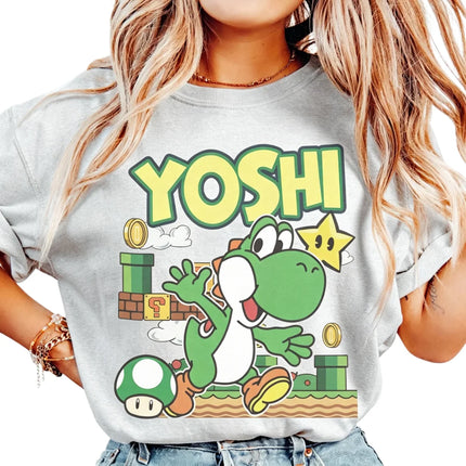 2026 New Super Mario Yoshi graphic unisex 100%cotton shirt, There are children's sizes, summer Men's fashion Harajuku T-shirt