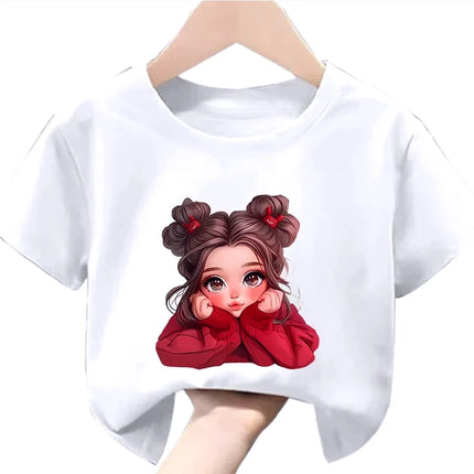 2026 New Children's Short-Sleeve T-Shirts Cute Girl Print Summer Casual Crew-Neck Kids' Wear Clothes Girl's Short-sleeved Shirt