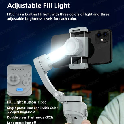 AXNEN Smart 3-Axis Handheld Gimbal Stabilizer for Smartphone with Fill Light for iPhone Android Face Tracking Tiktok Vlog Kit