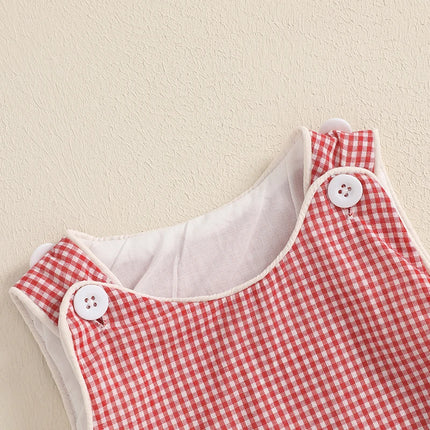 Baby Summer Tank Romper Plaid Print Sleeveless Round Neck Jumpsuit for Boys and Girls