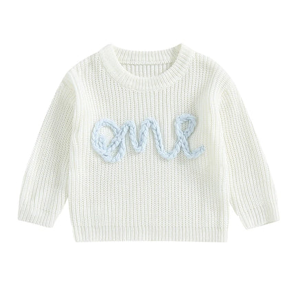 Newborn Baby Girl Boy Sweater Long Sleeve Crew Neck Letters Embroidery Winter Warm Knit Pullover Sweater Infant Autumn Clothes