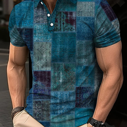 Fashion Elegant Harajuku Slim Fit Ropa Hombre Loose Casual All Match Lattice Men's POLO Shirt Printed Button Short Sleeve Tops