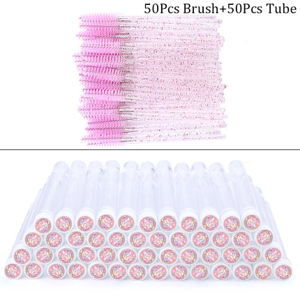 50/100pcs Diamond Eyebrow Brush Tube Disposable Eyelash Brush Reusable Crystal Eyelash Brush Replaceable Dust-proof Makeup Sets
