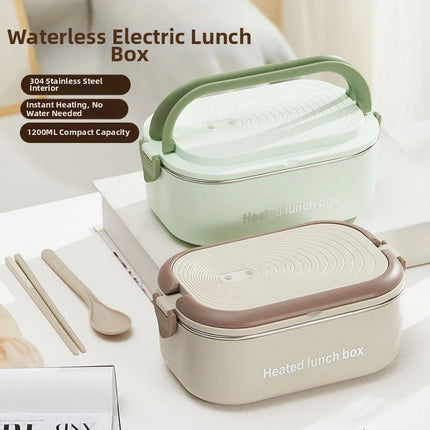 304 Stainless Steel Electric Lunch Box Constant Temperature Heated Lunch Box Plug-in 1.2L Double Chamber Water-Free Lunch Box