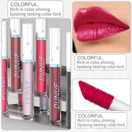 DUNUF 6 pcs set pearlescent metallic color long lasting lip gloss waterproof sweatproof non-stick lipstick