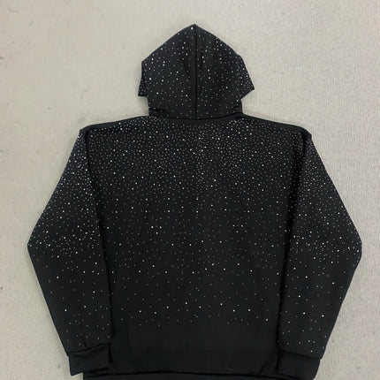 Gothic Rhinestone Inlaid Hoodie Solid Color Oversized Casual Jacket Trendy BF Style Fashion for Men And Women