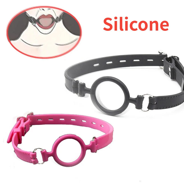 Silicone Open Mouth Oral Gag O-Ring Full Silicone Head Harness Straps Couples Slave BDSM Adult Games Sex Products for Women Gay
