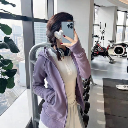 Lulu Original Label Scuba Autumn Winter Slim Fit Fleece Lined Open Cardigan Full Zip Hoodie Casual Long Sleeve Sweatshirt
