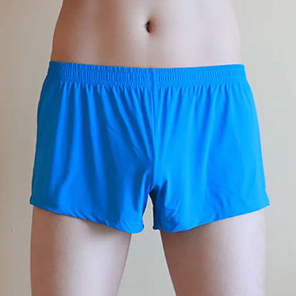 Men Ice Silk Boxer Briefs Trunks Sexy Sheer Breathable Seamless Shorts Underwear Solid Smooth Men's Home Shorts