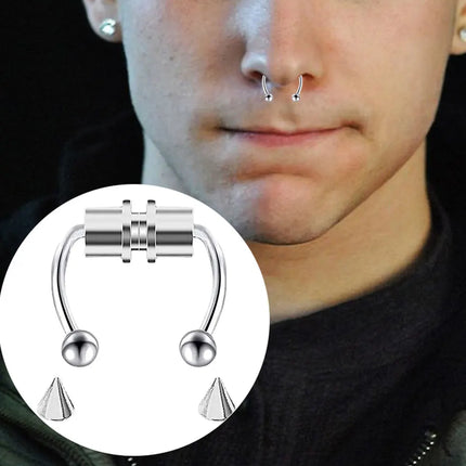Stainless Steel Fake Piercing Nose Ring Hoop Septum Non Piercing Nose Clip Rock HipHoop Magnet Fashion Punk Women Nose Hoop Ring